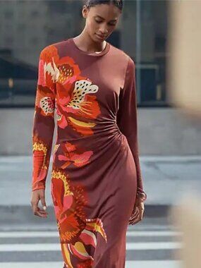 Farm Rio x Anthropologie Long-Sleeve Jersey Midi Dress. NWT